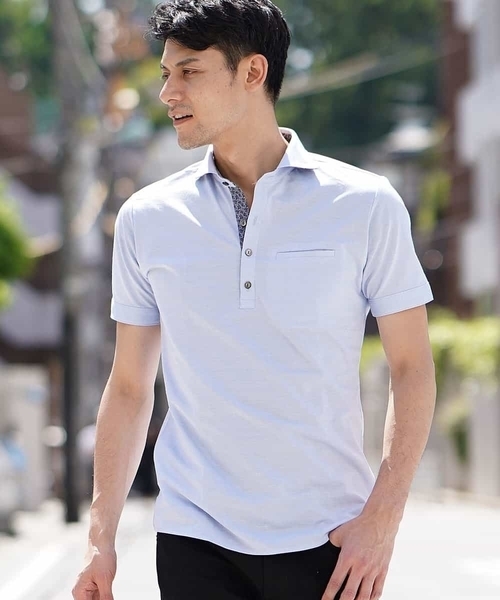 MICHEL KLEIN HOMME (ミッシェルクランオム)の「ポロシャツ(へリンボンジャガード)(Tシャツ/カットソー・メンズ・ライトブルー/ホワイト/ブラック・46/48/51/52)」の7枚目の写真