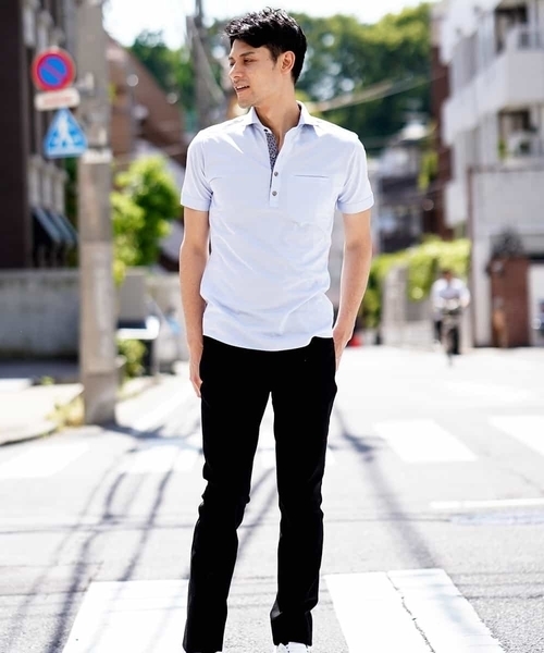 MICHEL KLEIN HOMME (ミッシェルクランオム)の「ポロシャツ(へリンボンジャガード)(Tシャツ/カットソー・メンズ・ライトブルー/ホワイト/ブラック・46/48/51/52)」の8枚目の写真