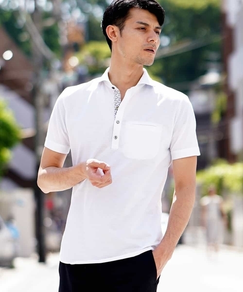 MICHEL KLEIN HOMME (ミッシェルクランオム)の「ポロシャツ(へリンボンジャガード)(Tシャツ/カットソー・メンズ・ライトブルー/ホワイト/ブラック・46/48/51/52)」の12枚目の写真