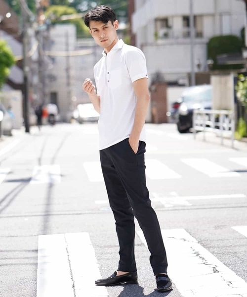 MICHEL KLEIN HOMME (ミッシェルクランオム)の「ポロシャツ(へリンボンジャガード)(Tシャツ/カットソー・メンズ・ライトブルー/ホワイト/ブラック・46/48/51/52)」の13枚目の写真