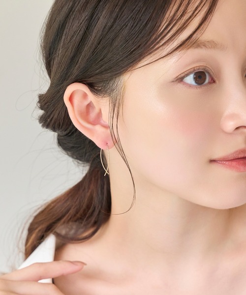 セール】【K10】クロスラインアメリカンピアス/BOX付き（ピアス（両耳