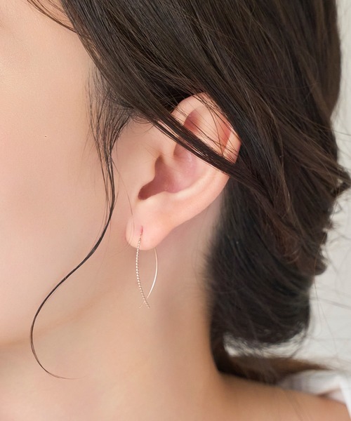 セール】【K10】クロスラインアメリカンピアス/BOX付き（ピアス（両耳