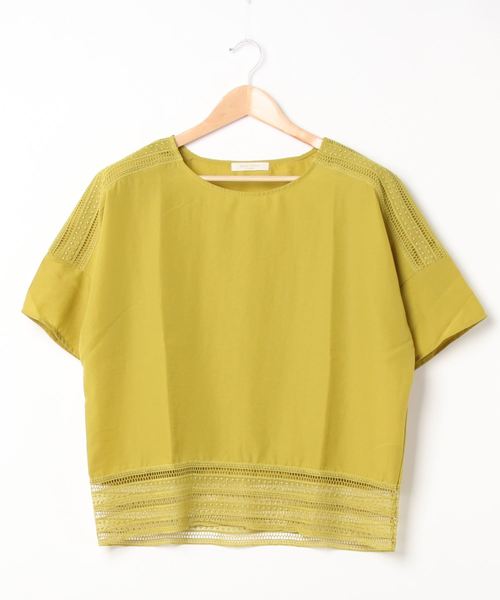 Green　Parks（グリーンパークス）の「レース切替プルオーバー＊★（シャツ/ブラウス・レディース・ブラック/オフホワイト/イエロー・FREE）」の3枚目の写真