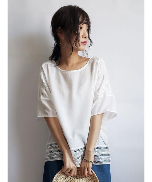 Green　Parks（グリーンパークス）の「レース切替プルオーバー＊★（シャツ/ブラウス・レディース・ブラック/オフホワイト/イエロー・FREE）」の13枚目の写真