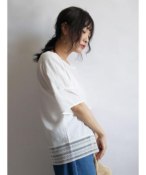 Green　Parks（グリーンパークス）の「レース切替プルオーバー＊★（シャツ/ブラウス・レディース・ブラック/オフホワイト/イエロー・FREE）」の10枚目の写真