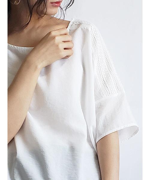 Green　Parks（グリーンパークス）の「レース切替プルオーバー＊★（シャツ/ブラウス・レディース・ブラック/オフホワイト/イエロー・FREE）」の7枚目の写真