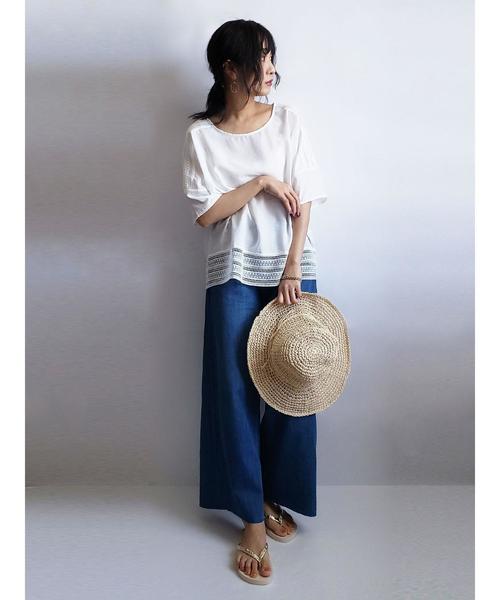 Green　Parks（グリーンパークス）の「レース切替プルオーバー＊★（シャツ/ブラウス・レディース・ブラック/オフホワイト/イエロー・FREE）」の5枚目の写真