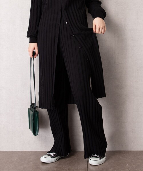 FREAK'S STORE(フリークスストア)の「▽【WEB限定】ワイドリブニットパンツ(レギンスパンツ/リラックスウェア)(その他パンツ)」|ブラック
