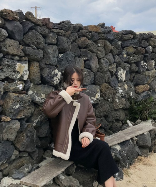 Doula Doula（ドゥーラドゥーラ）の「ボアブルゾンジャケット（ブルゾン・レディース・ブラック/ブラウン/グレイッシュベージュ/キャメル・M/L）」の20枚目の写真