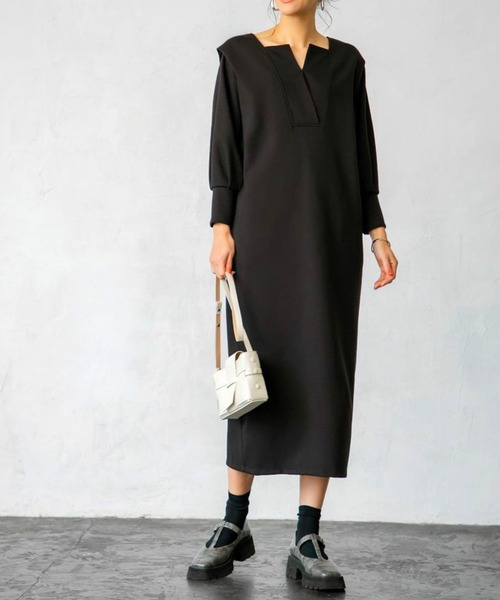 Luxe Tシャツ カットソー デザインネック立体ポンチワンピース Tシャツ カットソー Style デザインネック立体ポンチワンピース を購入できます Style Deli Deli スタイルデリ のファッション 激安セール商品