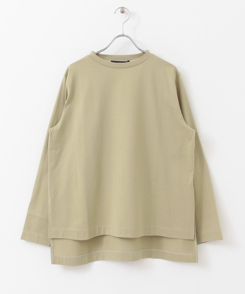 KBF+(ケービーエフプラス)の「KBF+ 袖スリットプルオーバー(Tシャツ/カットソー・レディース・チャコールグレー/オフホワイト/ライトカーキ・ONE)」の7枚目の写真