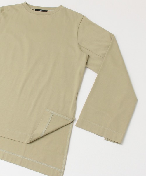 KBF+(ケービーエフプラス)の「KBF+ 袖スリットプルオーバー(Tシャツ/カットソー・レディース・チャコールグレー/オフホワイト/ライトカーキ・ONE)」の9枚目の写真