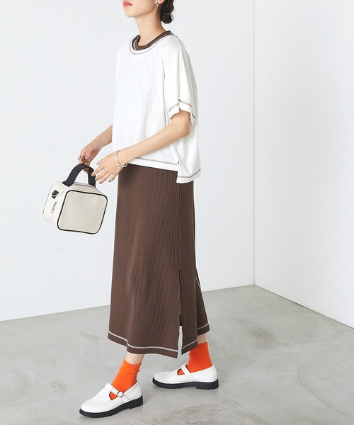 Forksy 配色ステッチレイヤードワンピース スラブオーバーサイズtシャツ リブノースリーブワンピース ワンピース Forksy フォルクシー のファッション通販 Zozotown