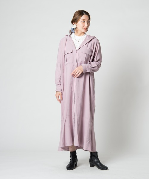 LAYMEE(レイミー)の「Palm shirt OP / パルムシャツワンピース(シャツワンピース・レディース・ブラック/ピンク/ベージュ・FREE)」の1枚目の写真