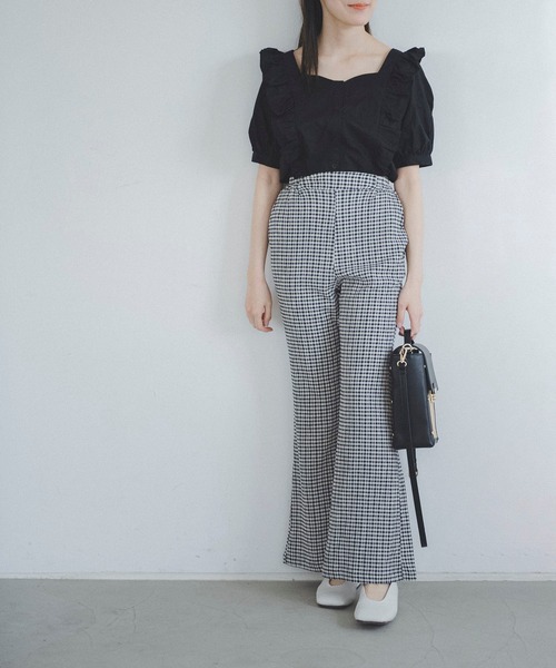 FREE'S MART（フリーズマート）の「【Sシリーズ対応】◆ワッシャーギンガムスリットフレアパンツ（その他パンツ・レディース・ブラック系その他/ベージュ系その他/グリーン・SMALL/MEDIUM）」の2枚目の写真