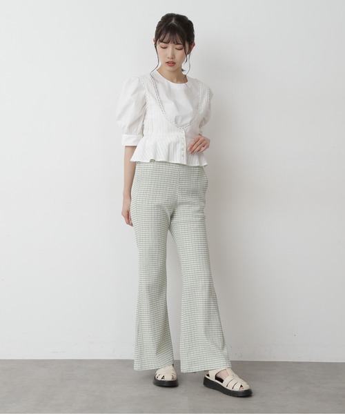 FREE'S MART（フリーズマート）の「【Sシリーズ対応】◆ワッシャーギンガムスリットフレアパンツ（その他パンツ・レディース・ブラック系その他/ベージュ系その他/グリーン・SMALL/MEDIUM）」の4枚目の写真