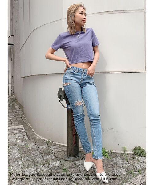 MLB（メジャーリーグベースボール）の「GYDA×MLB ショートTシャツ（Tシャツ/カットソー・レディース・チャコールグレー/オフホワイト/パープル・FREE）」の19枚目の写真