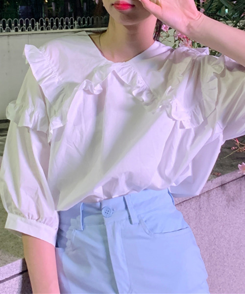 c.u.l（シーユーエル）の「【c.u.l:w】ビッグカラーブラウス culw52（シャツ/ブラウス・レディース・ブルー/ホワイト・FREE）」の3枚目の写真