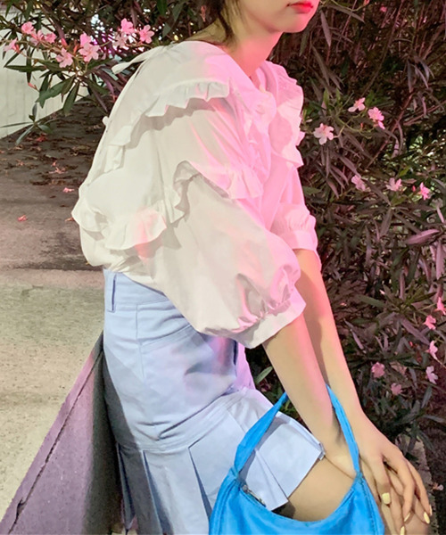 c.u.l（シーユーエル）の「【c.u.l:w】ビッグカラーブラウス culw52（シャツ/ブラウス・レディース・ブルー/ホワイト・FREE）」の4枚目の写真