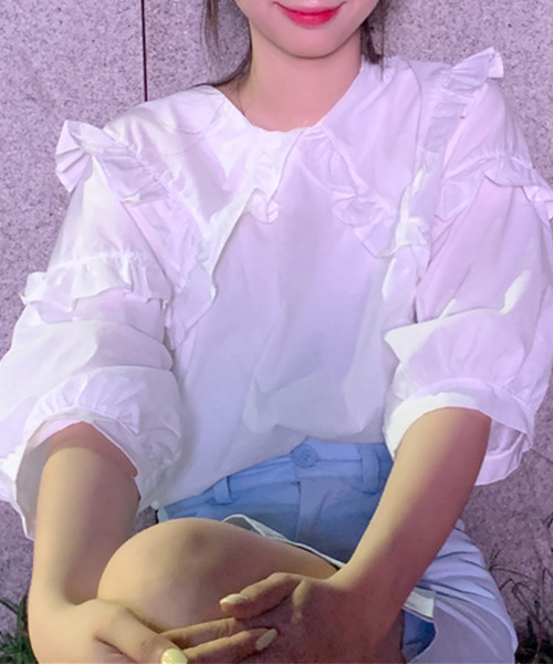 c.u.l（シーユーエル）の「【c.u.l:w】ビッグカラーブラウス culw52（シャツ/ブラウス・レディース・ブルー/ホワイト・FREE）」の7枚目の写真