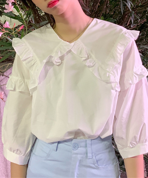 c.u.l（シーユーエル）の「【c.u.l:w】ビッグカラーブラウス culw52（シャツ/ブラウス・レディース・ブルー/ホワイト・FREE）」の8枚目の写真