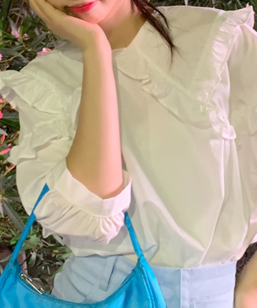 c.u.l（シーユーエル）の「【c.u.l:w】ビッグカラーブラウス culw52（シャツ/ブラウス・レディース・ブルー/ホワイト・FREE）」の11枚目の写真