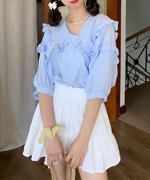 c.u.l（シーユーエル）の「【c.u.l:w】ビッグカラーブラウス culw52（シャツ/ブラウス・レディース・ブルー/ホワイト・FREE）」の12枚目の写真