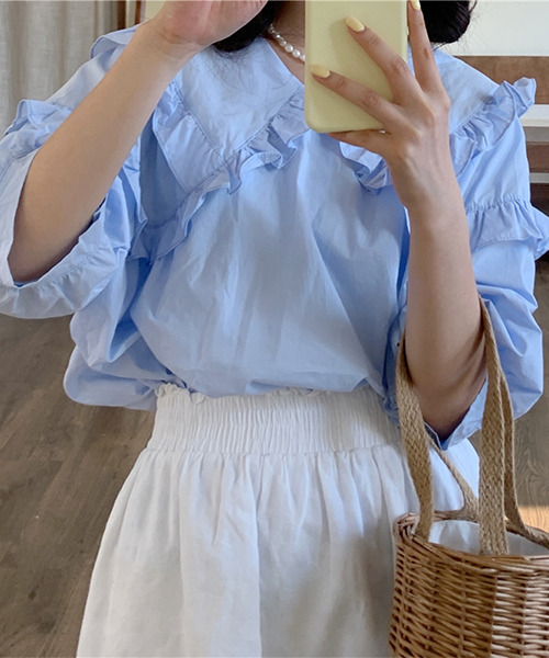 c.u.l（シーユーエル）の「【c.u.l:w】ビッグカラーブラウス culw52（シャツ/ブラウス・レディース・ブルー/ホワイト・FREE）」の13枚目の写真