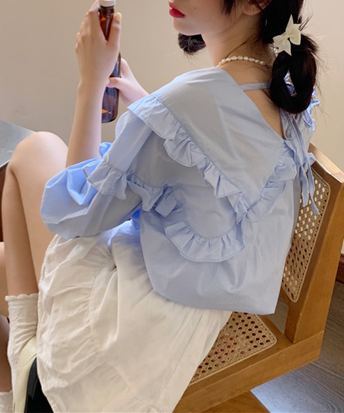 c.u.l（シーユーエル）の「【c.u.l:w】ビッグカラーブラウス culw52（シャツ/ブラウス・レディース・ブルー/ホワイト・FREE）」の14枚目の写真