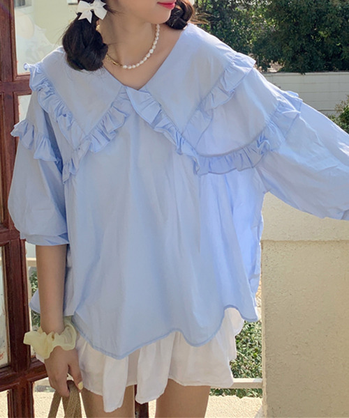 c.u.l（シーユーエル）の「【c.u.l:w】ビッグカラーブラウス culw52（シャツ/ブラウス・レディース・ブルー/ホワイト・FREE）」の15枚目の写真