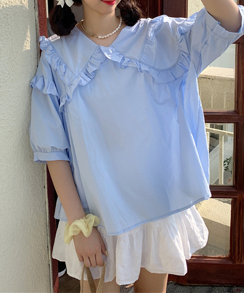 c.u.l（シーユーエル）の「【c.u.l:w】ビッグカラーブラウス culw52（シャツ/ブラウス・レディース・ブルー/ホワイト・FREE）」の17枚目の写真