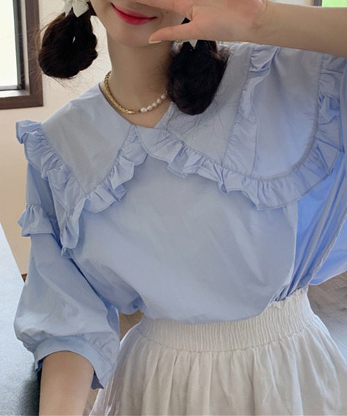 c.u.l（シーユーエル）の「【c.u.l:w】ビッグカラーブラウス culw52（シャツ/ブラウス・レディース・ブルー/ホワイト・FREE）」の21枚目の写真