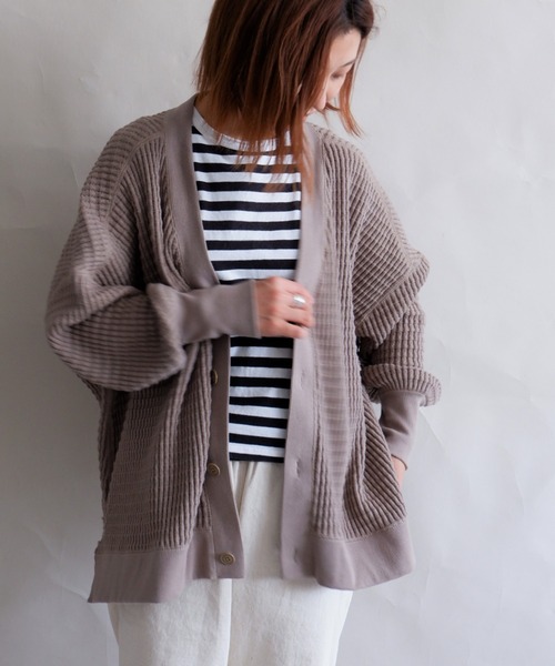 MANASTASH（マナスタッシュ）の「MANASTASH/マナスタッシュ　W's SNUGGLE SNUG THERMAL CARDIGAN　ウィメンズ　スナッグサーマルカーディガン（カーディガン/ボレロ・レディース・ナチュラル/ブラック/モカ・MEDIUM）」の4枚目の写真
