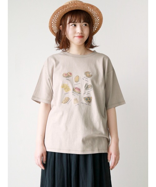 Samansa Mos2（サマンサ モスモス）の「焼き菓子プリントTシャツ（Tシャツ/カットソー・レディース・グレー/キナリ/オフホワイト・ﾌﾘ-）」の3枚目の写真