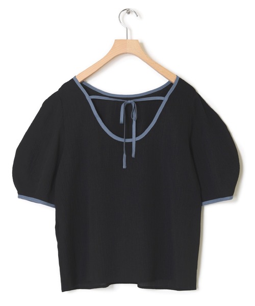 w closet（ダブルクローゼット）の「配色パイピングブラウス（シャツ/ブラウス・レディース・ブラック/オレンジ/アイボリー/スモーキーグリーン系・FREE）」の6枚目の写真