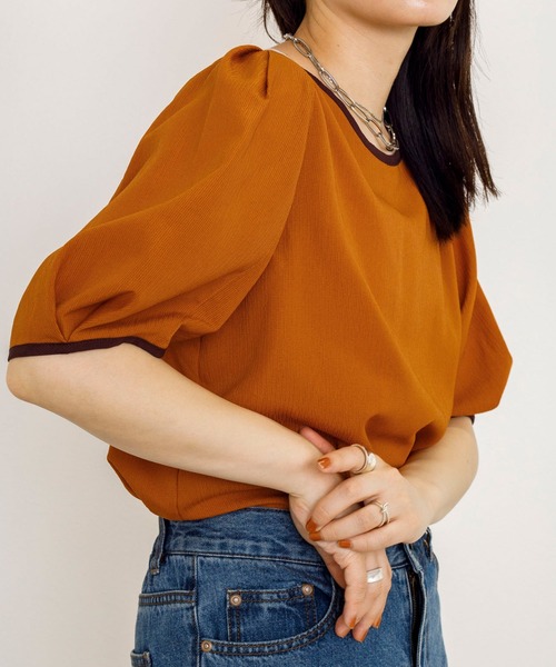 w closet（ダブルクローゼット）の「配色パイピングブラウス（シャツ/ブラウス・レディース・ブラック/オレンジ/アイボリー/スモーキーグリーン系・FREE）」の19枚目の写真