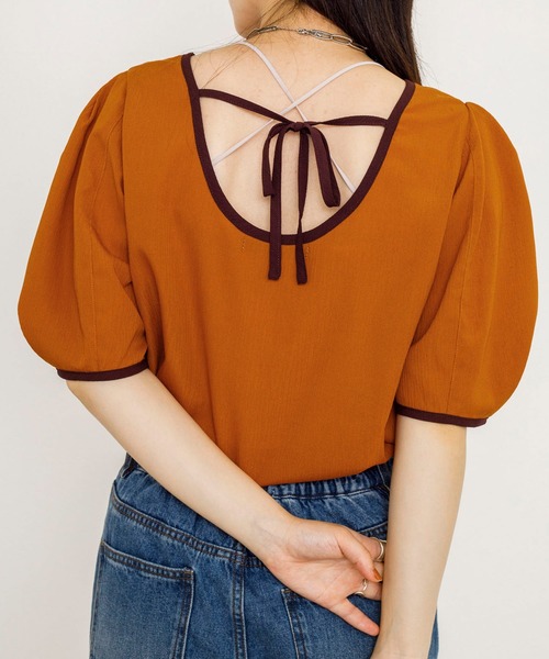 w closet（ダブルクローゼット）の「配色パイピングブラウス（シャツ/ブラウス・レディース・ブラック/オレンジ/アイボリー/スモーキーグリーン系・FREE）」の20枚目の写真