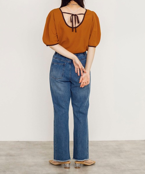 w closet（ダブルクローゼット）の「配色パイピングブラウス（シャツ/ブラウス・レディース・ブラック/オレンジ/アイボリー/スモーキーグリーン系・FREE）」の21枚目の写真