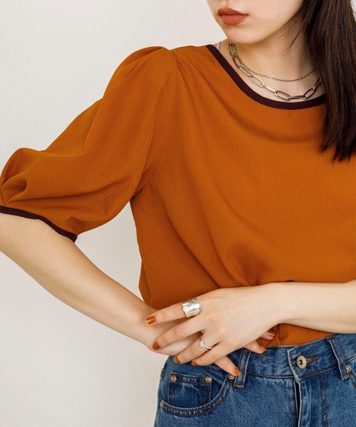 w closet（ダブルクローゼット）の「配色パイピングブラウス（シャツ/ブラウス・レディース・ブラック/オレンジ/アイボリー/スモーキーグリーン系・FREE）」の22枚目の写真