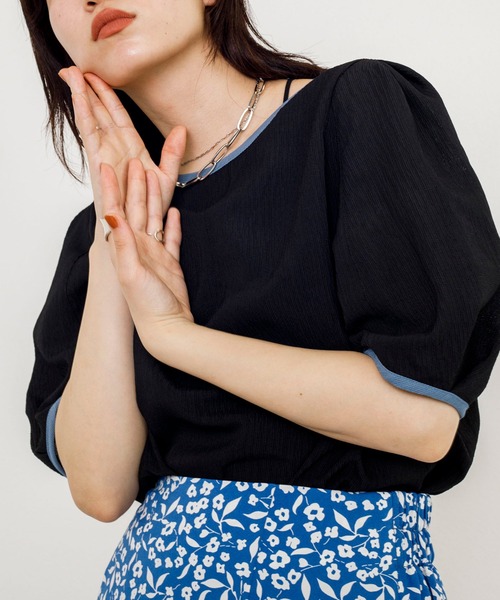 w closet（ダブルクローゼット）の「配色パイピングブラウス（シャツ/ブラウス・レディース・ブラック/オレンジ/アイボリー/スモーキーグリーン系・FREE）」の8枚目の写真