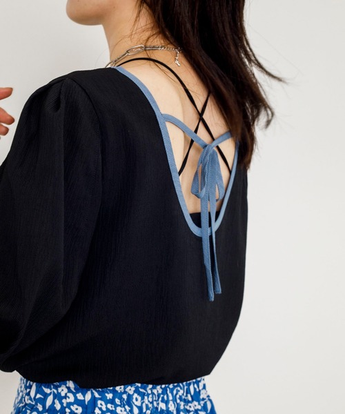 w closet（ダブルクローゼット）の「配色パイピングブラウス（シャツ/ブラウス・レディース・ブラック/オレンジ/アイボリー/スモーキーグリーン系・FREE）」の9枚目の写真