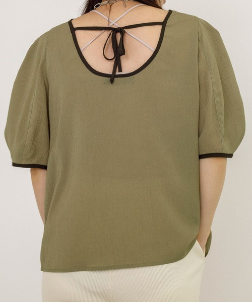 w closet（ダブルクローゼット）の「配色パイピングブラウス（シャツ/ブラウス・レディース・ブラック/オレンジ/アイボリー/スモーキーグリーン系・FREE）」の14枚目の写真