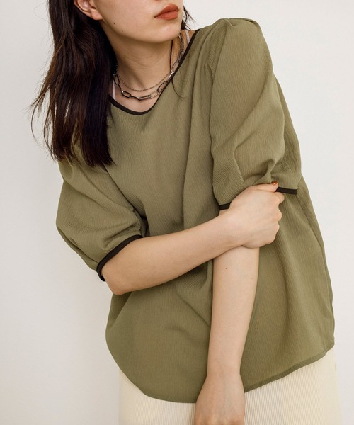 w closet（ダブルクローゼット）の「配色パイピングブラウス（シャツ/ブラウス・レディース・ブラック/オレンジ/アイボリー/スモーキーグリーン系・FREE）」の15枚目の写真