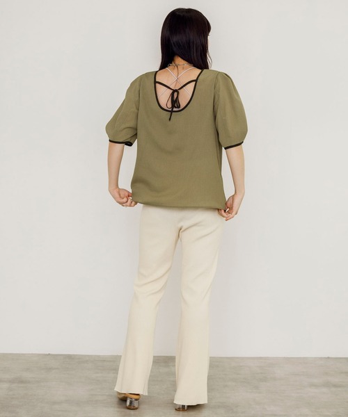 w closet（ダブルクローゼット）の「配色パイピングブラウス（シャツ/ブラウス・レディース・ブラック/オレンジ/アイボリー/スモーキーグリーン系・FREE）」の17枚目の写真