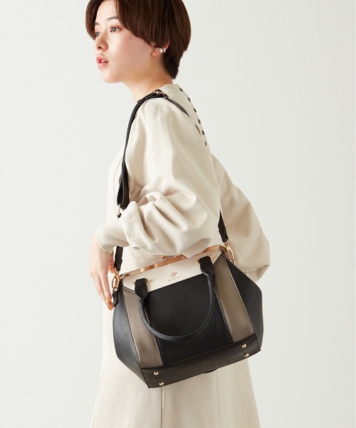 LITTLE ACCESSORIES（リトルアクセサリーズ）の「上品な配色のがま口トートバッグ（トートバッグ・レディース・ブラック/グレイッシュベージュ/ピンク・フリー）」の21枚目の写真