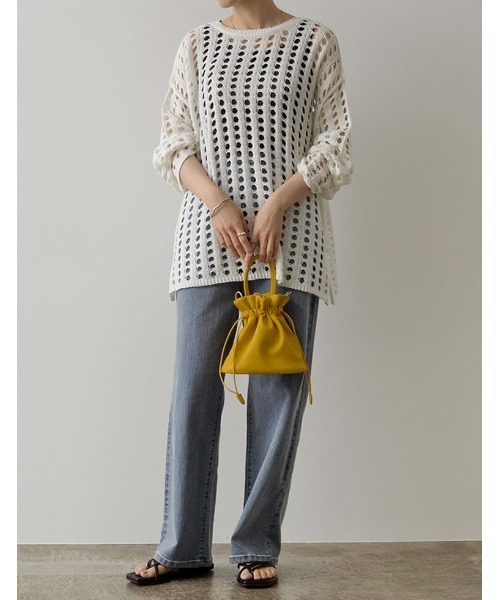 Re:EDIT（リエディ）の「2WAYメッシュ編みニットカーディガン（カーディガン/ボレロ・レディース・ブラック/オフホワイト/オレンジ・MEDIUM）」の4枚目の写真