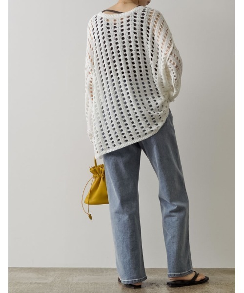 Re:EDIT（リエディ）の「2WAYメッシュ編みニットカーディガン（カーディガン/ボレロ・レディース・ブラック/オフホワイト/オレンジ・MEDIUM）」の8枚目の写真