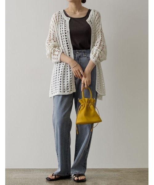 Re:EDIT（リエディ）の「2WAYメッシュ編みニットカーディガン（カーディガン/ボレロ・レディース・ブラック/オフホワイト/オレンジ・MEDIUM）」の9枚目の写真