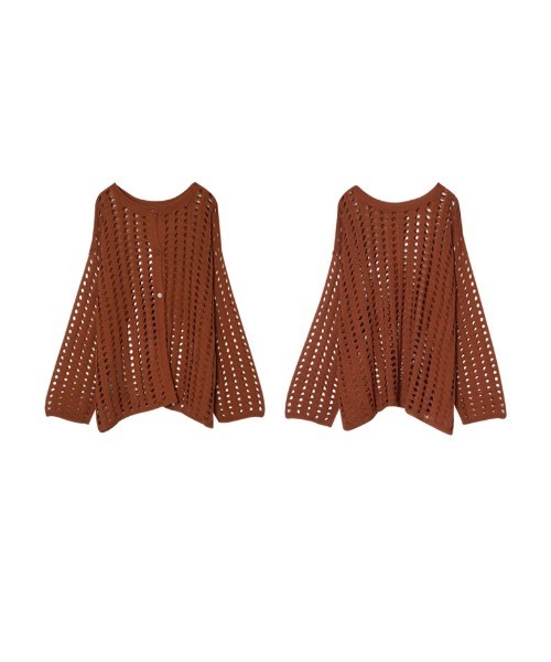 Re:EDIT（リエディ）の「2WAYメッシュ編みニットカーディガン（カーディガン/ボレロ・レディース・ブラック/オフホワイト/オレンジ・MEDIUM）」の10枚目の写真