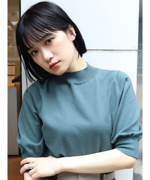 MURUA（ムルーア）の「ハーフスリーブニットトップス（ニット/セーター・レディース・ブラック/グリーン/アイボリー/モカ・FREE）」の4枚目の写真